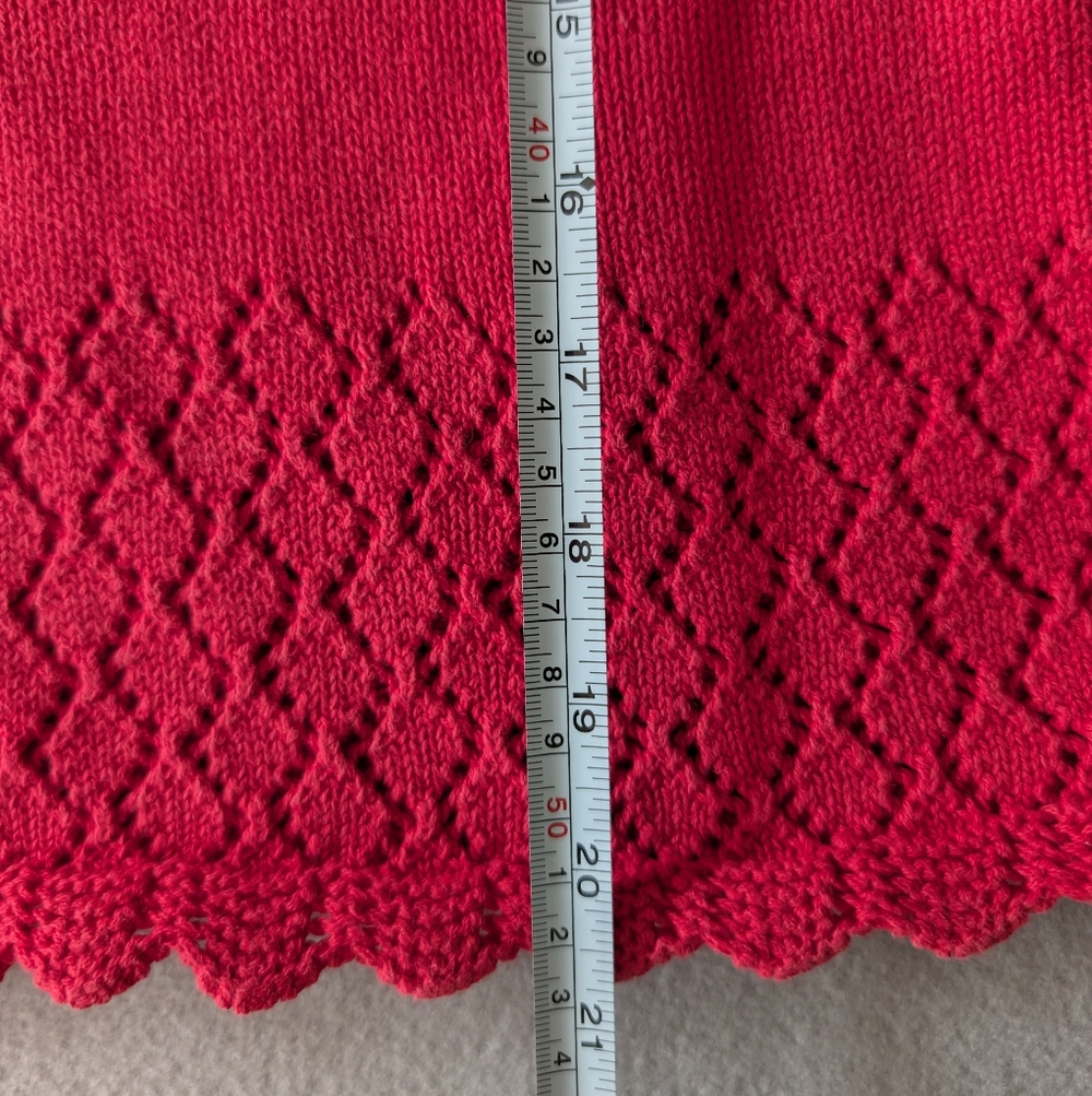 Vintage Villager Red Pointelle Knit Scalloped Edge Pullover Cotton Sweater MP image 9
